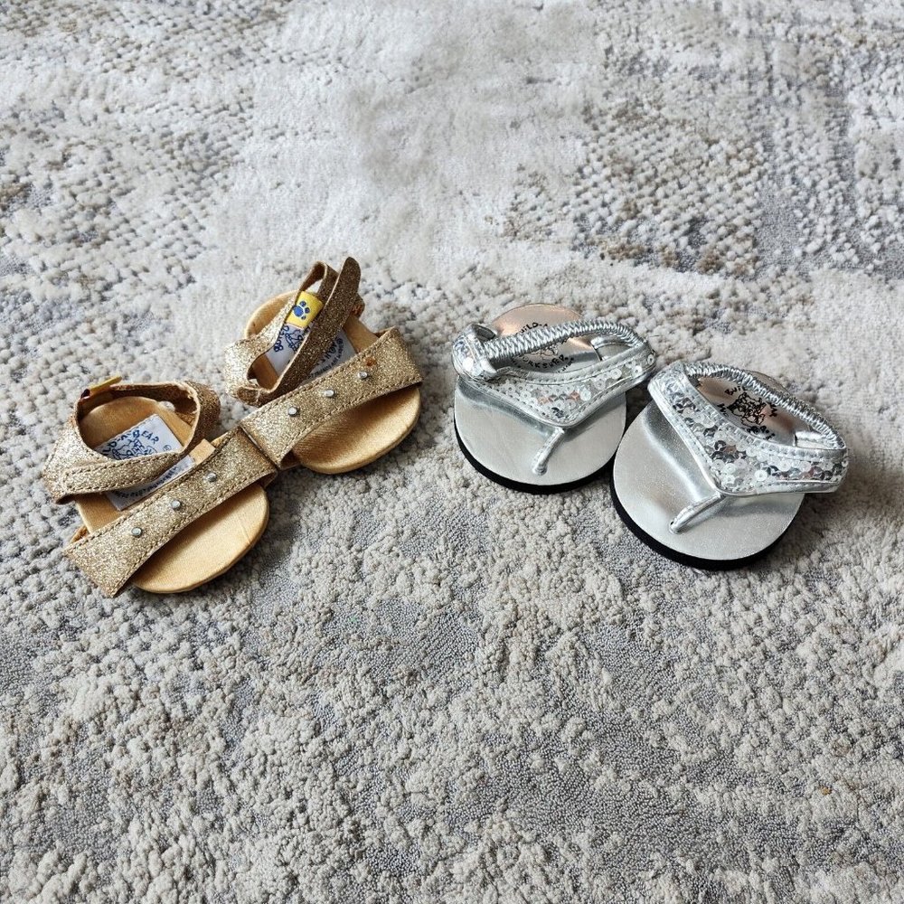 Build a Bear Shoes Lot of 2 Pairs of Gold And Silver Sandals